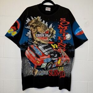 Vintage Jeff Gordon Tee Shirt NASCAR Jurassic Park Universal Studios XL 90s AOP